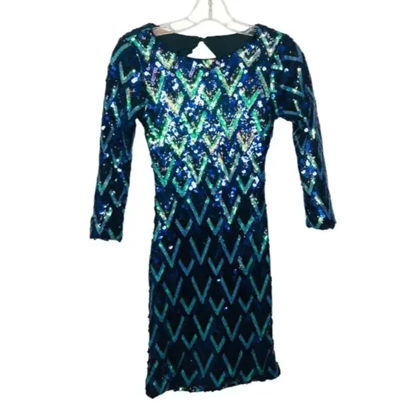 slim fit dress slacks Charlotte Russe Teal Mesh Dress Sequin Trim SZ Large SKU 000066 – Designers  On A Dime main image 1